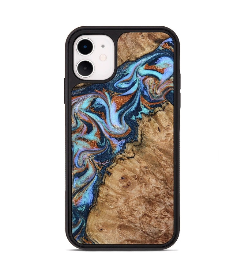 iPhone 11 Wood Phone Case - Analia (Teal & Gold, 798680)
