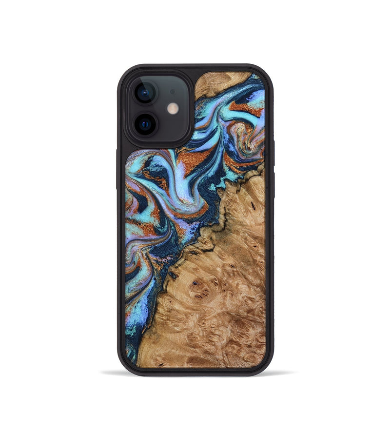 iPhone 12 mini Wood Phone Case - Analia (Teal & Gold, 798680)