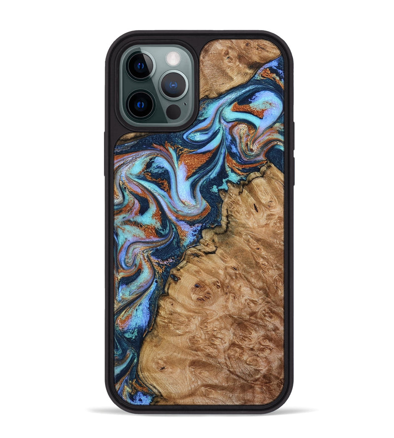 iPhone 12 Pro Max Wood Phone Case - Analia (Teal & Gold, 798680)