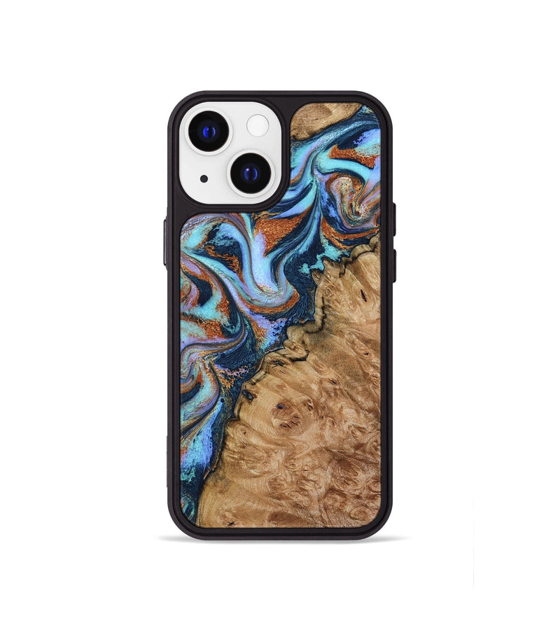 iPhone 13 mini Wood Phone Case - Analia (Teal & Gold, 798680)
