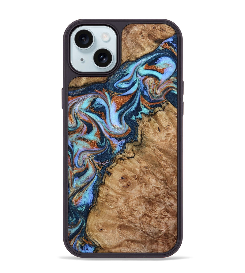 iPhone 15 Plus Wood Phone Case - Analia (Teal & Gold, 798680)