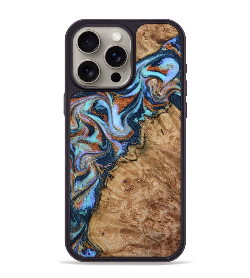 iPhone 15 Pro Max Wood Phone Case - Analia (Teal & Gold, 798680)