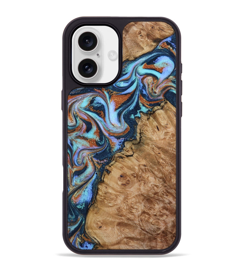 iPhone 16 Plus Wood Phone Case - Analia (Teal & Gold, 798680)