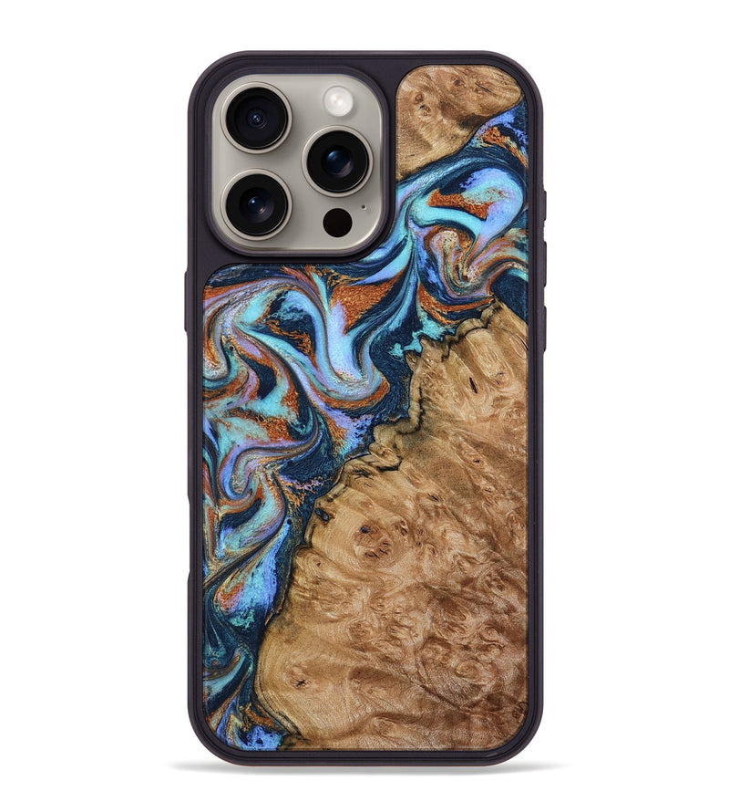 iPhone 16 Pro Max Wood Phone Case - Analia (Teal & Gold, 798680)