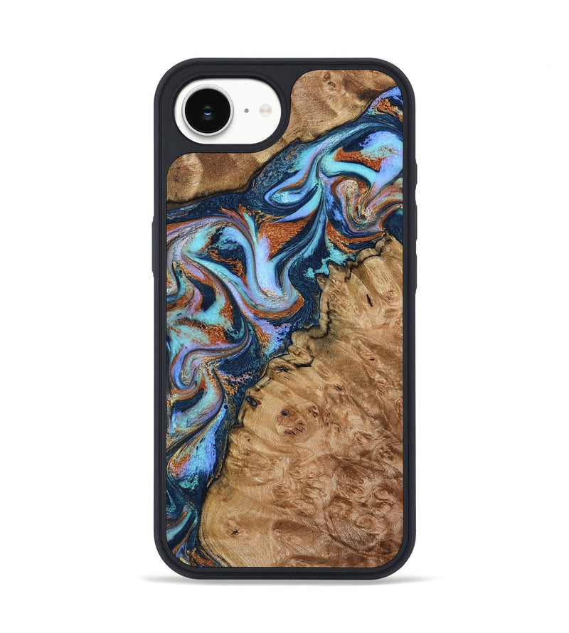 iPhone 16e Wood Phone Case - Analia (Teal & Gold, 798680)
