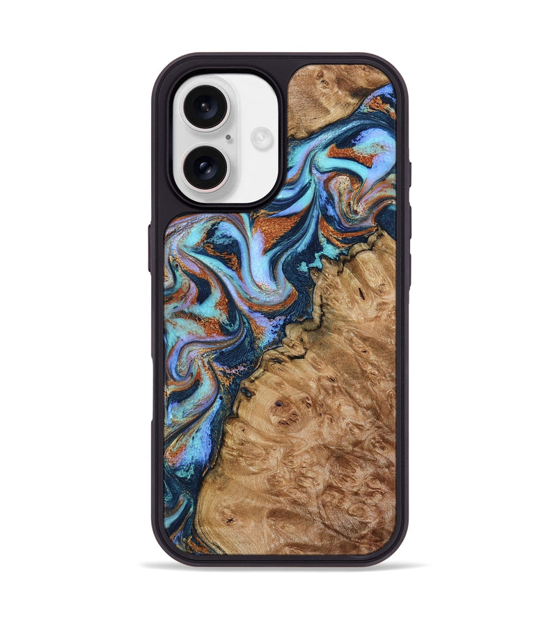 iPhone 17 Wood Phone Case - Analia (Teal & Gold, 798680)