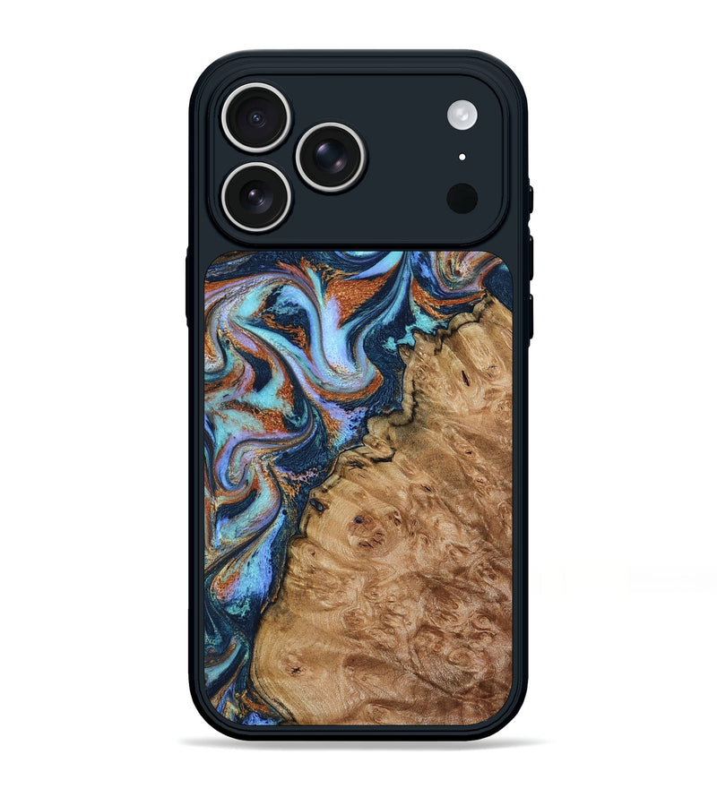 iPhone 17 Pro Max Wood Phone Case - Analia (Teal & Gold, 798680)