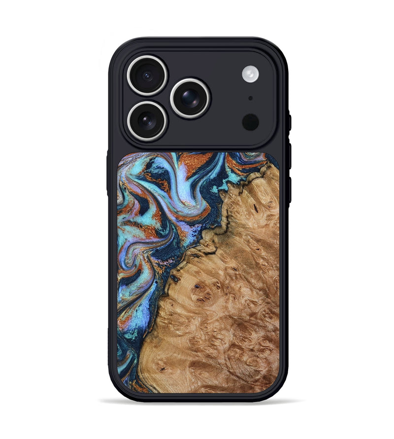 iPhone 17 Pro Wood Phone Case - Analia (Teal & Gold, 798680)