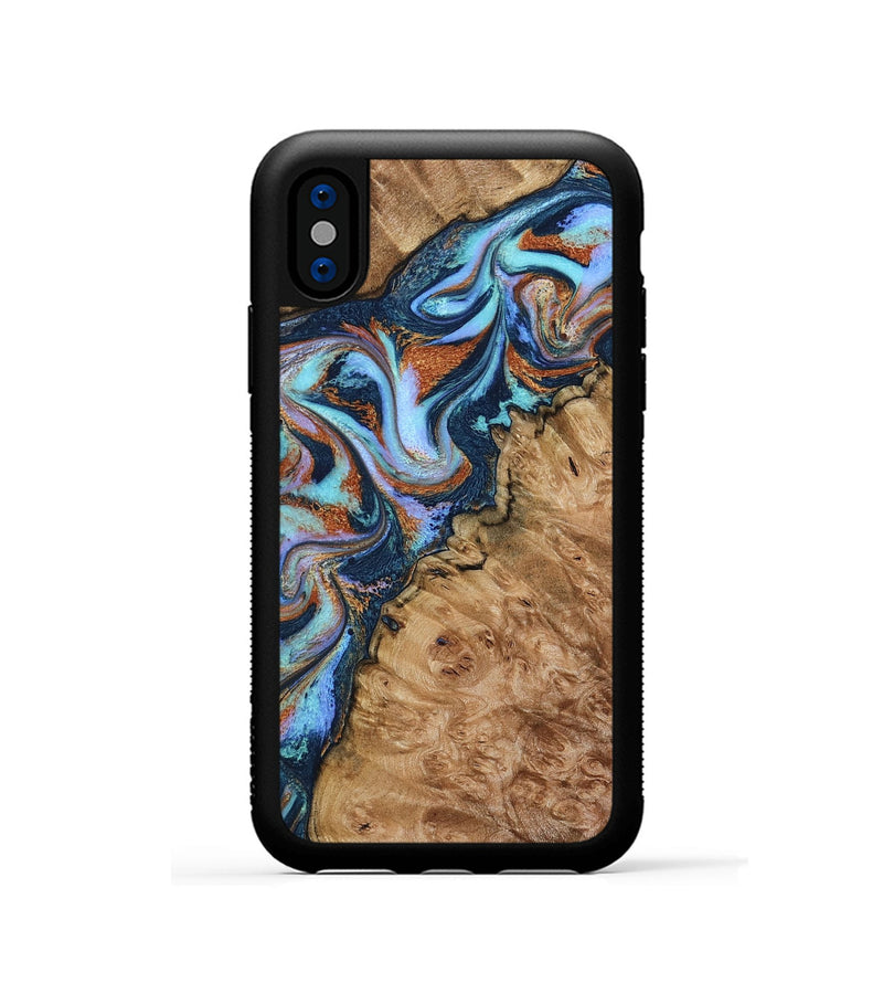 iPhone Xs Wood Phone Case - Analia (Teal & Gold, 798680)