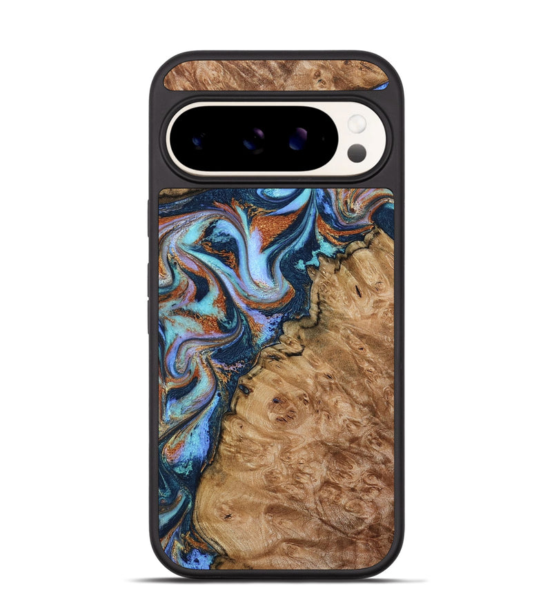 Pixel 9 Pro Wood Phone Case - Analia (Teal & Gold, 798680)