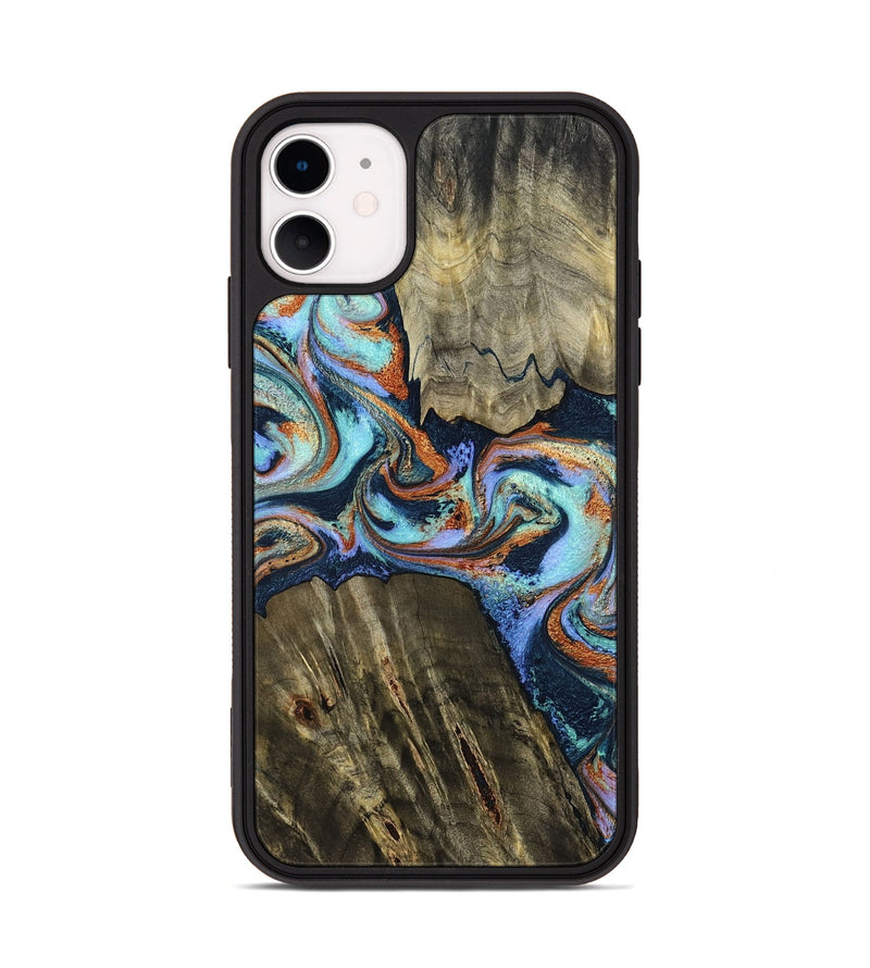 iPhone 11 Wood Phone Case - Johnny (Teal & Gold, 798682)