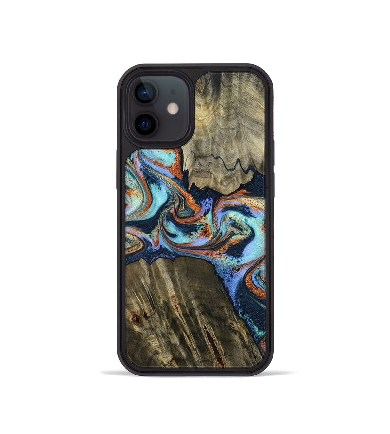 iPhone 12 mini Wood Phone Case - Johnny (Teal & Gold, 798682)