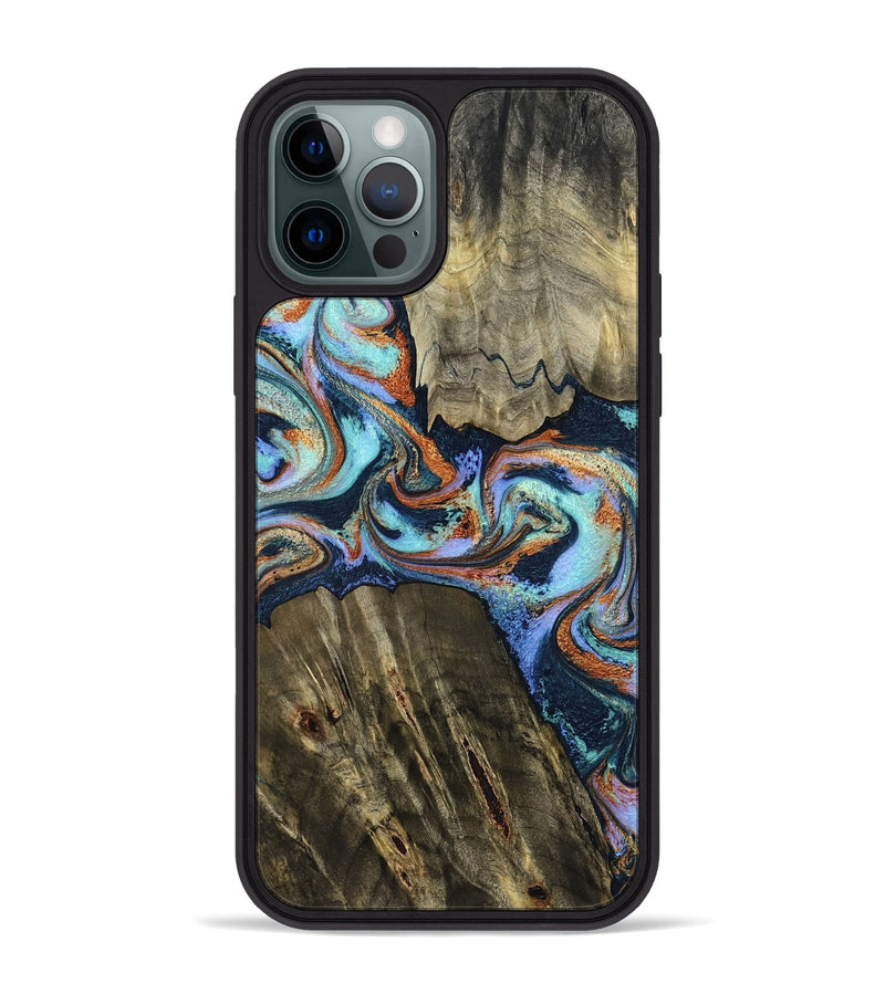 iPhone 12 Pro Max Wood Phone Case - Johnny (Teal & Gold, 798682)