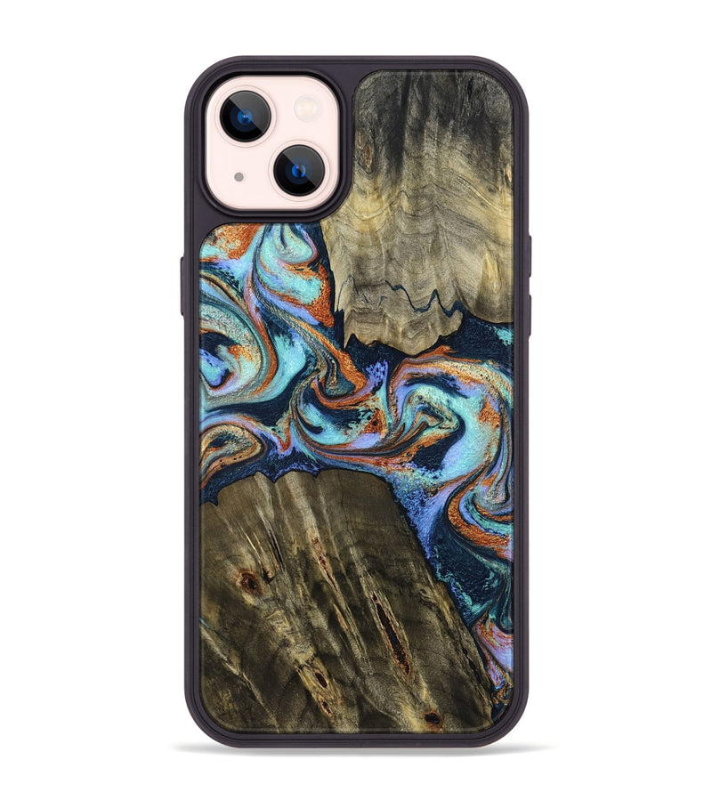 iPhone 14 Plus Wood Phone Case - Johnny (Teal & Gold, 798682)