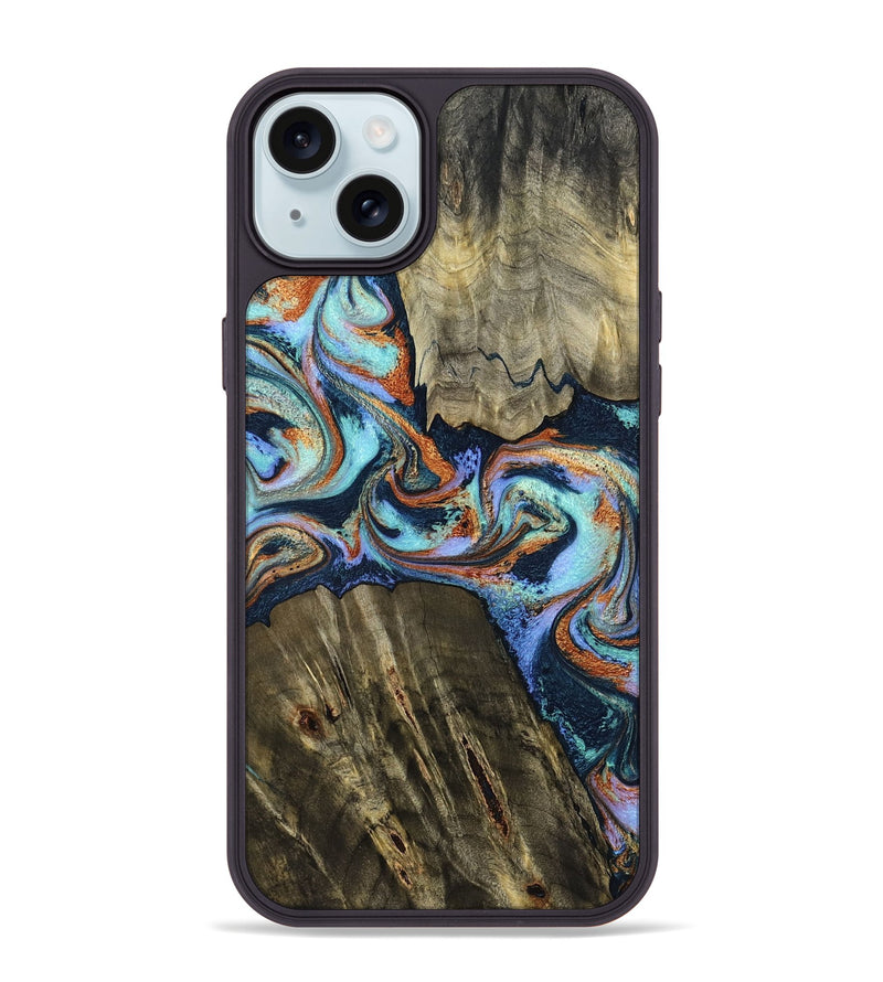 iPhone 15 Plus Wood Phone Case - Johnny (Teal & Gold, 798682)