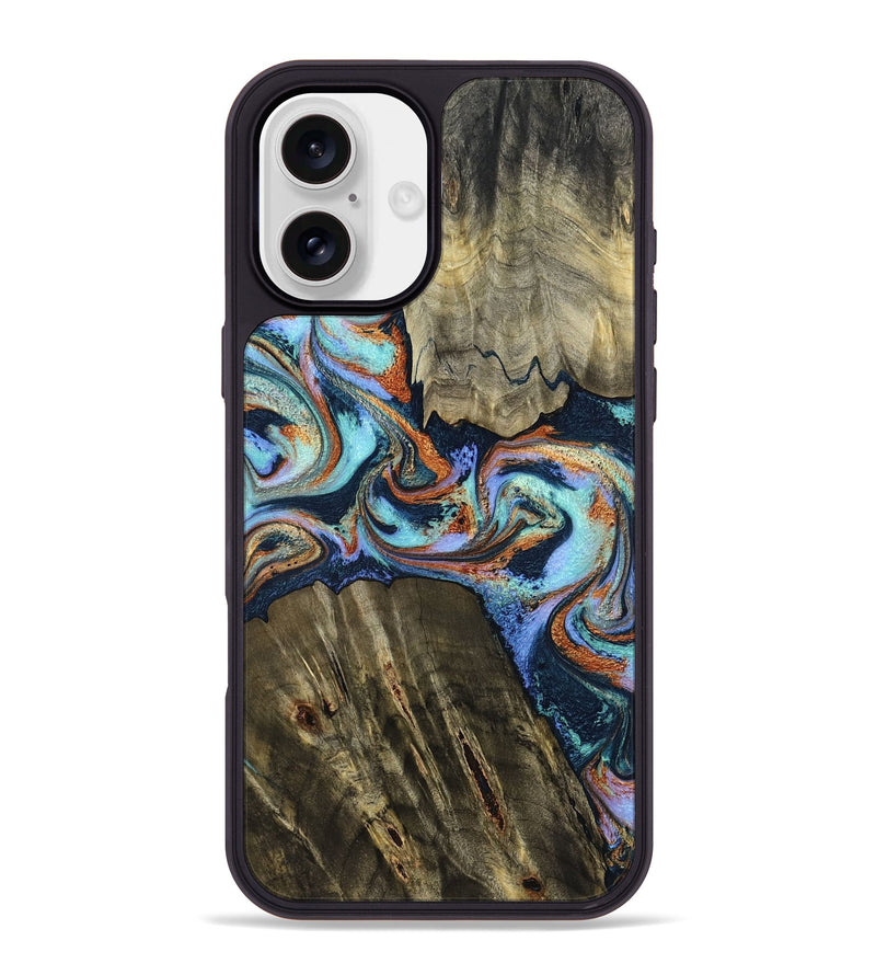 iPhone 16 Plus Wood Phone Case - Johnny (Teal & Gold, 798682)