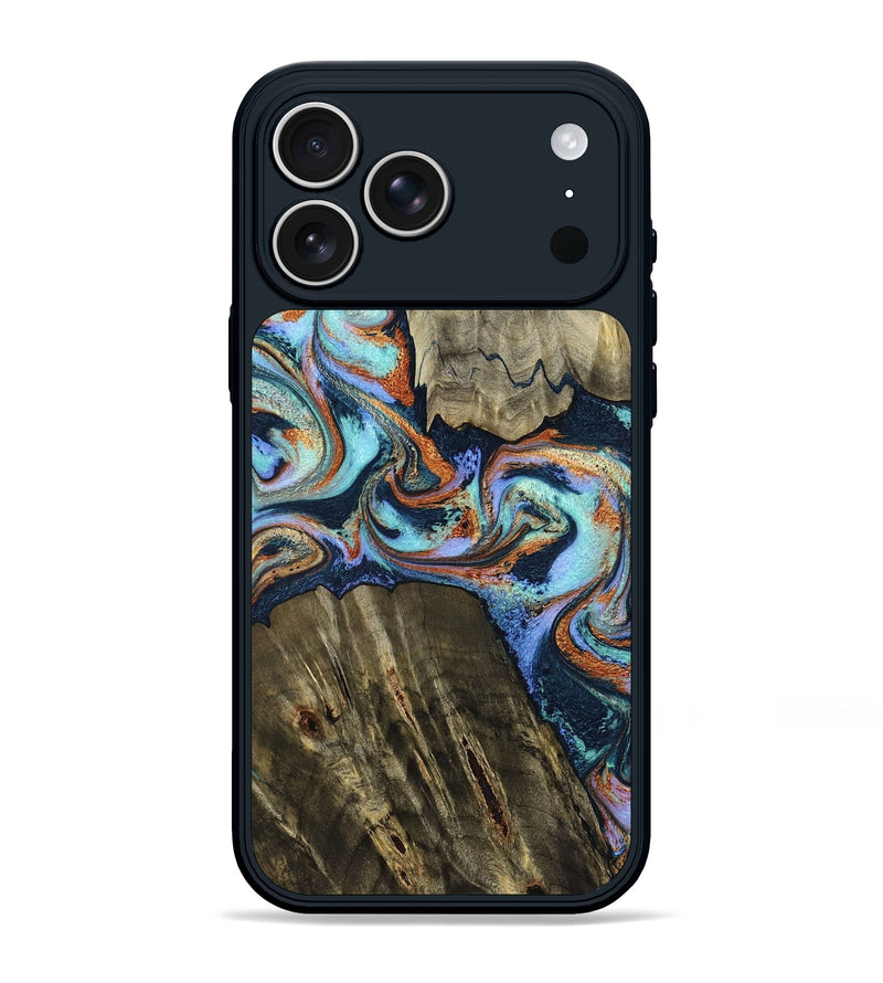 iPhone 17 Pro Max Wood Phone Case - Johnny (Teal & Gold, 798682)
