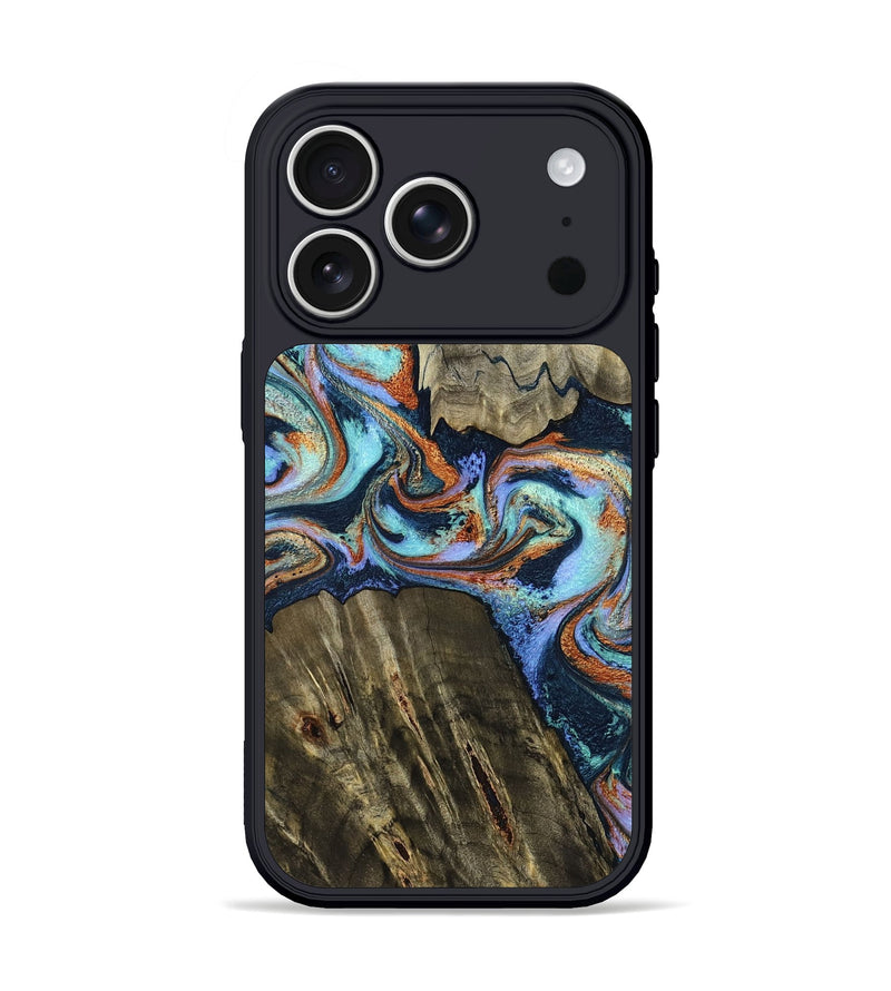 iPhone 17 Pro Wood Phone Case - Johnny (Teal & Gold, 798682)