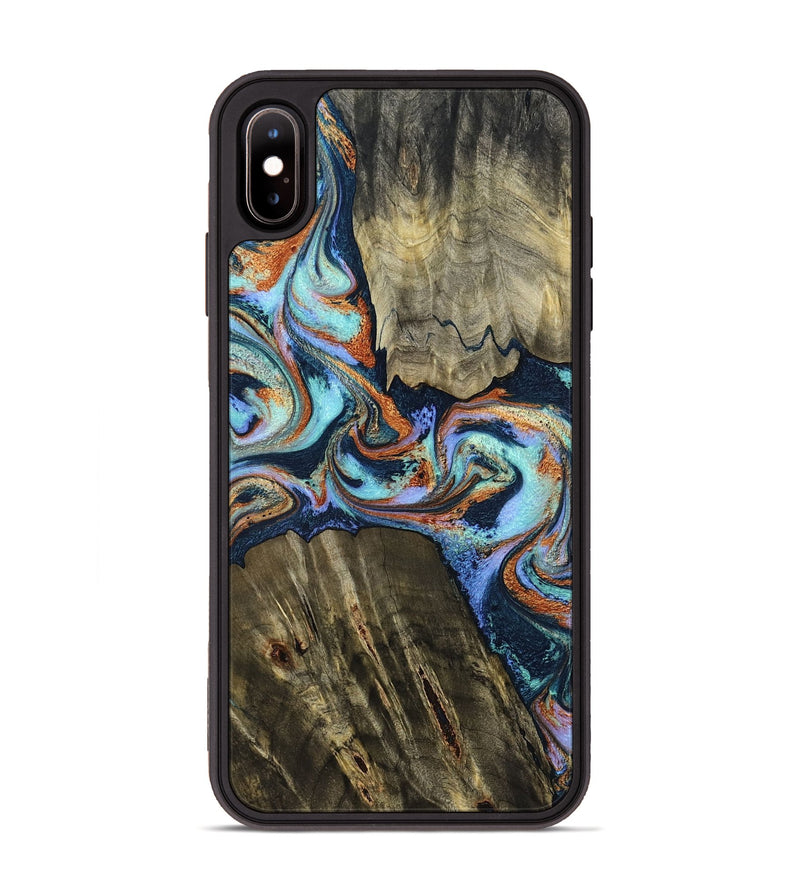 iPhone Xs Max Wood Phone Case - Johnny (Teal & Gold, 798682)