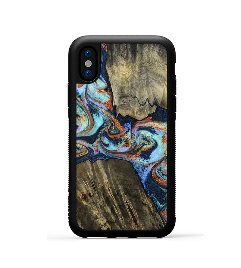 iPhone Xs Wood Phone Case - Johnny (Teal & Gold, 798682)