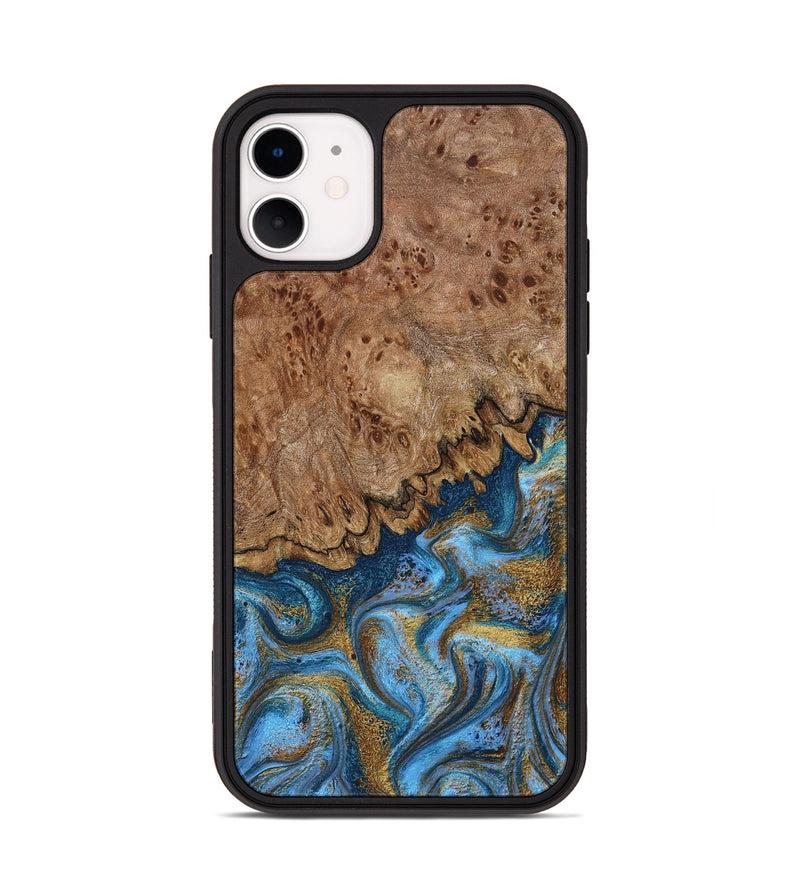 iPhone 11 Wood Phone Case - Lisbeth (Teal & Gold, 798684)