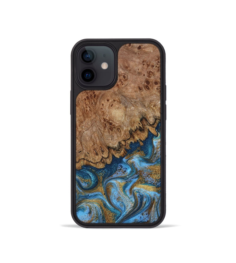 iPhone 12 mini Wood Phone Case - Lisbeth (Teal & Gold, 798684)