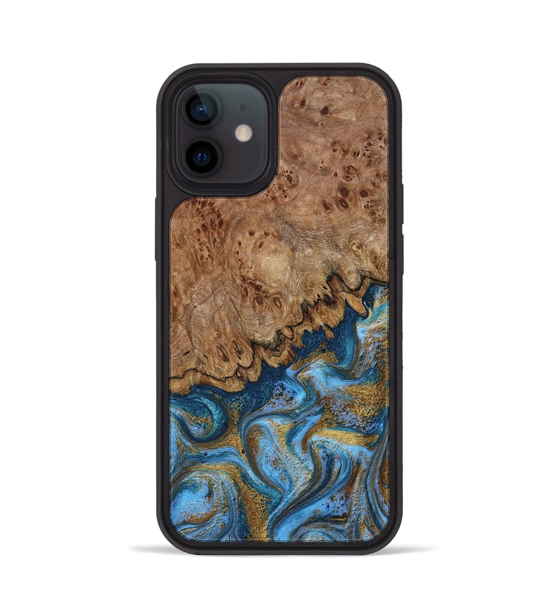 iPhone 12 Wood Phone Case - Lisbeth (Teal & Gold, 798684)