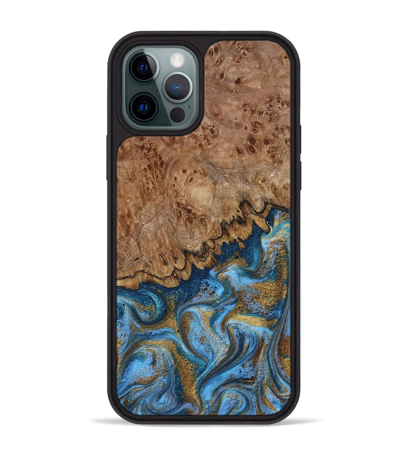 iPhone 12 Pro Max Wood Phone Case - Lisbeth (Teal & Gold, 798684)