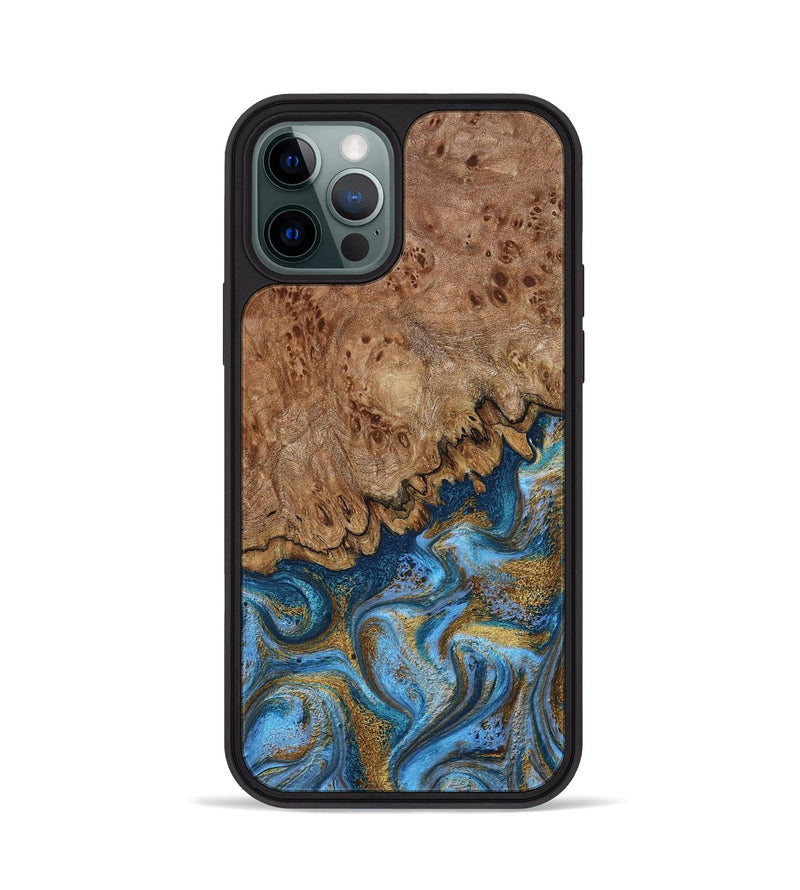 iPhone 12 Pro Wood Phone Case - Lisbeth (Teal & Gold, 798684)