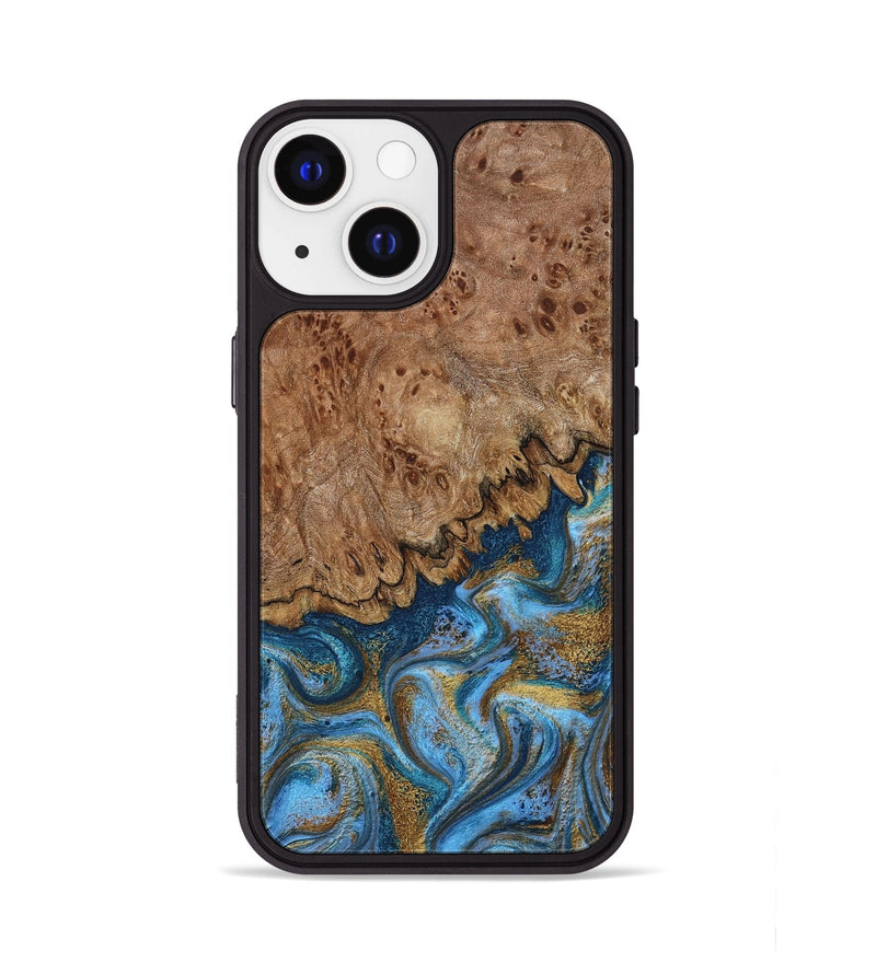 iPhone 13 Wood Phone Case - Lisbeth (Teal & Gold, 798684)