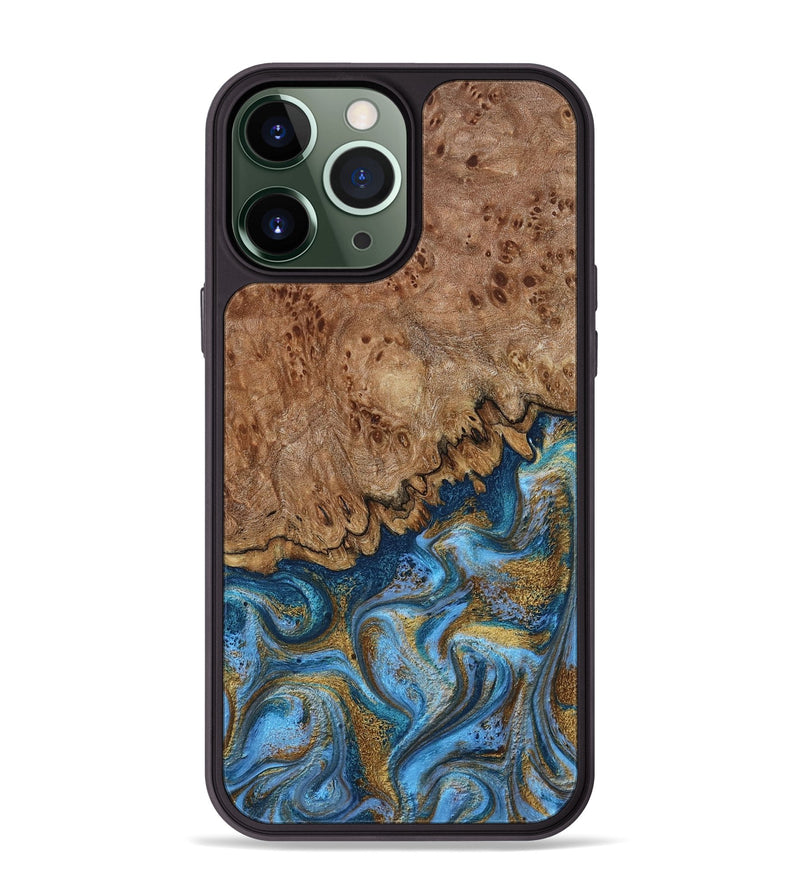 iPhone 13 Pro Max Wood Phone Case - Lisbeth (Teal & Gold, 798684)