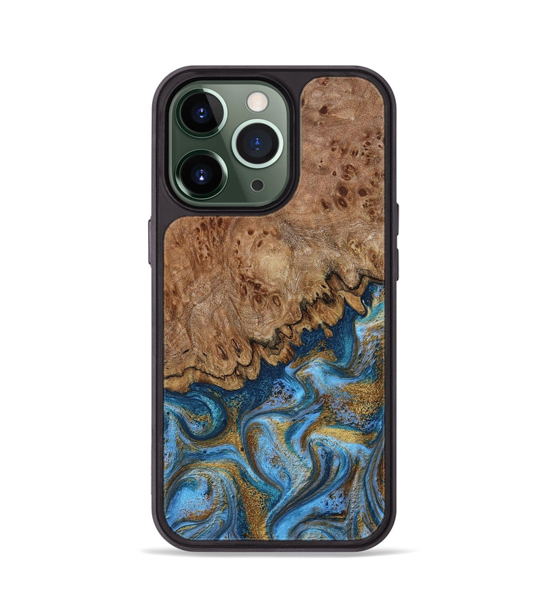 iPhone 13 Pro Wood Phone Case - Lisbeth (Teal & Gold, 798684)
