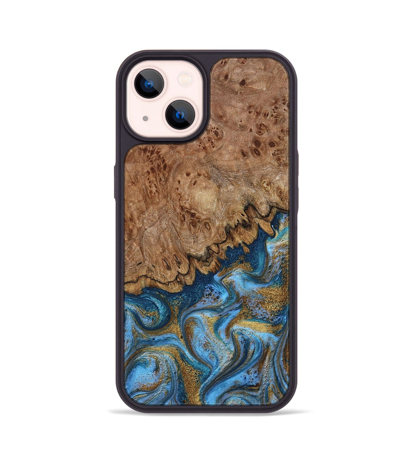 iPhone 14 Wood Phone Case - Lisbeth (Teal & Gold, 798684)