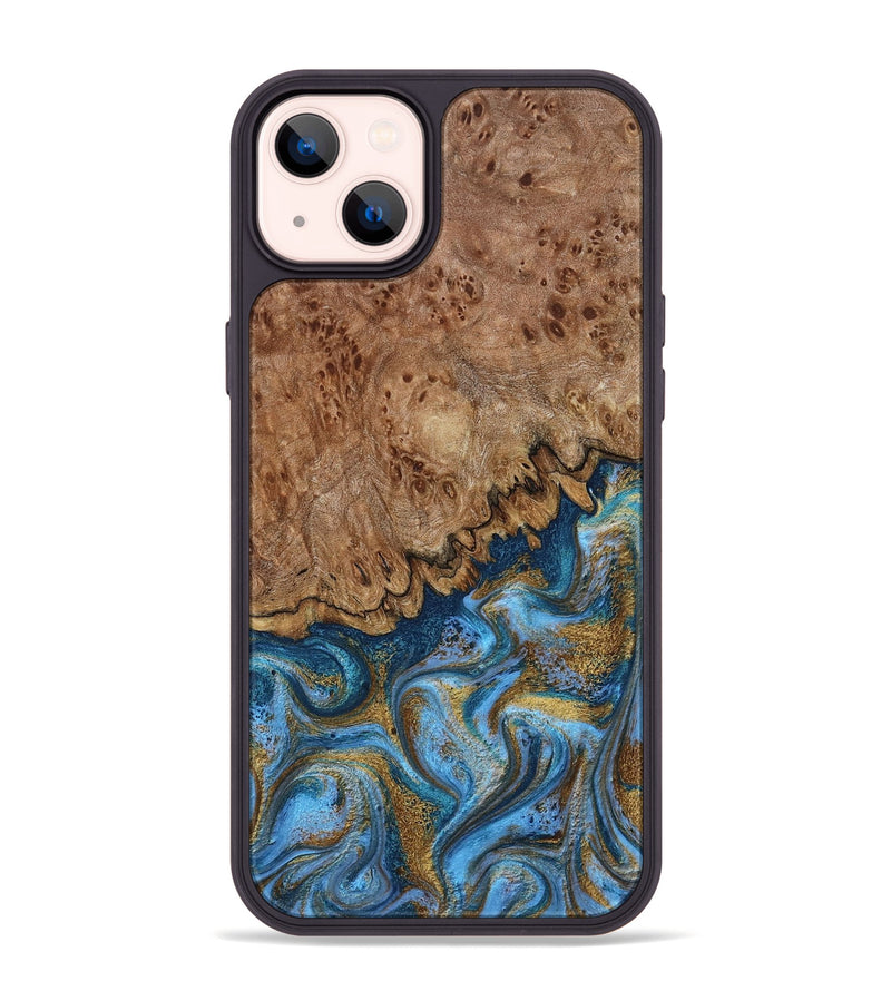 iPhone 14 Plus Wood Phone Case - Lisbeth (Teal & Gold, 798684)
