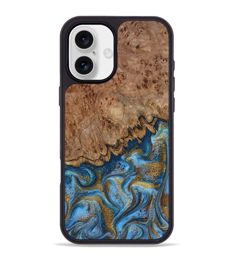 iPhone 16 Plus Wood Phone Case - Lisbeth (Teal & Gold, 798684)