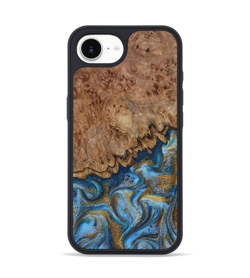 iPhone 16e Wood Phone Case - Lisbeth (Teal & Gold, 798684)