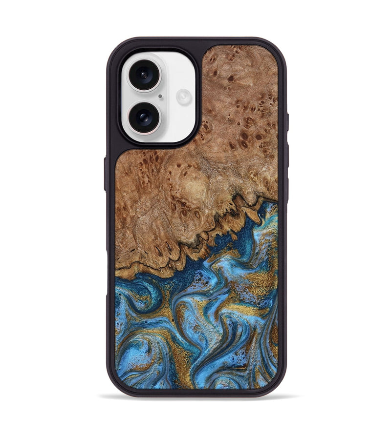 iPhone 17 Wood Phone Case - Lisbeth (Teal & Gold, 798684)
