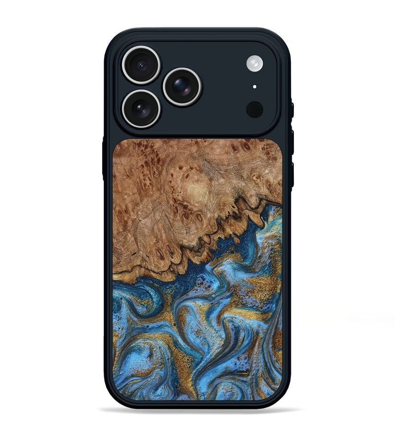 iPhone 17 Pro Max Wood Phone Case - Lisbeth (Teal & Gold, 798684)