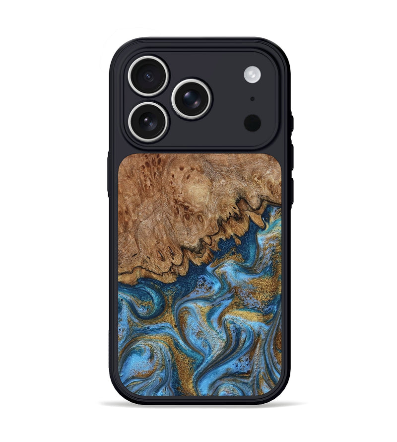 iPhone 17 Pro Wood Phone Case - Lisbeth (Teal & Gold, 798684)