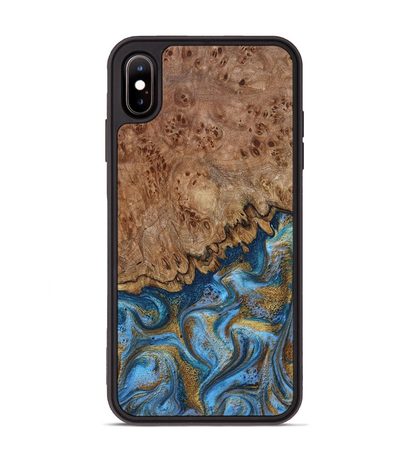 iPhone Xs Max Wood Phone Case - Lisbeth (Teal & Gold, 798684)