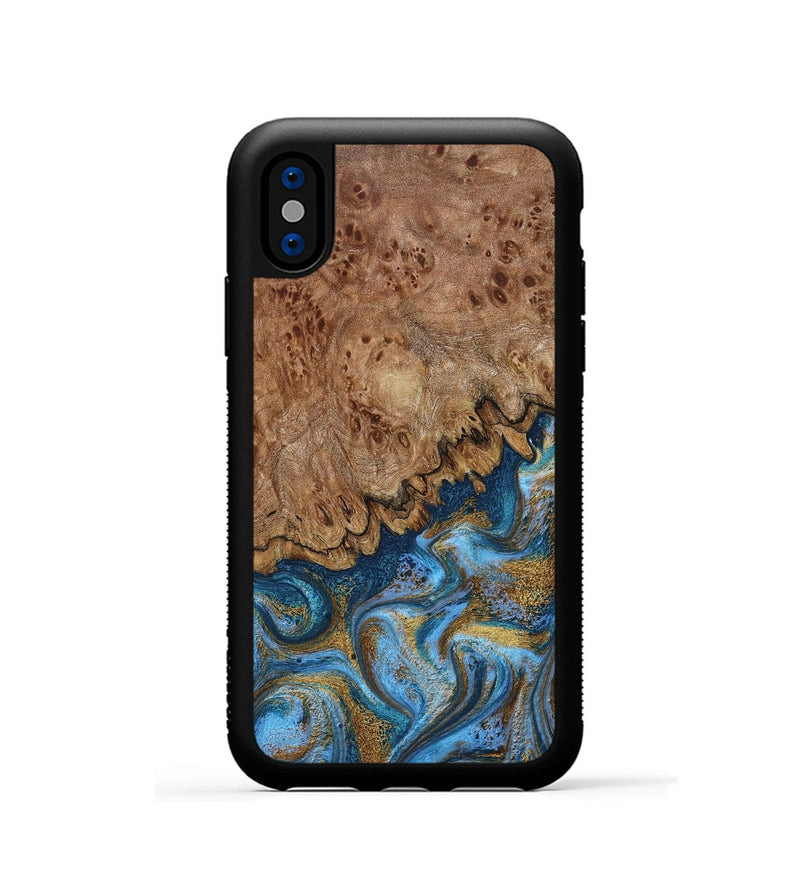 iPhone Xs Wood Phone Case - Lisbeth (Teal & Gold, 798684)