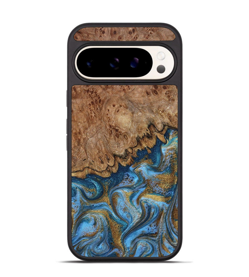 Pixel 9 Pro Wood Phone Case - Lisbeth (Teal & Gold, 798684)