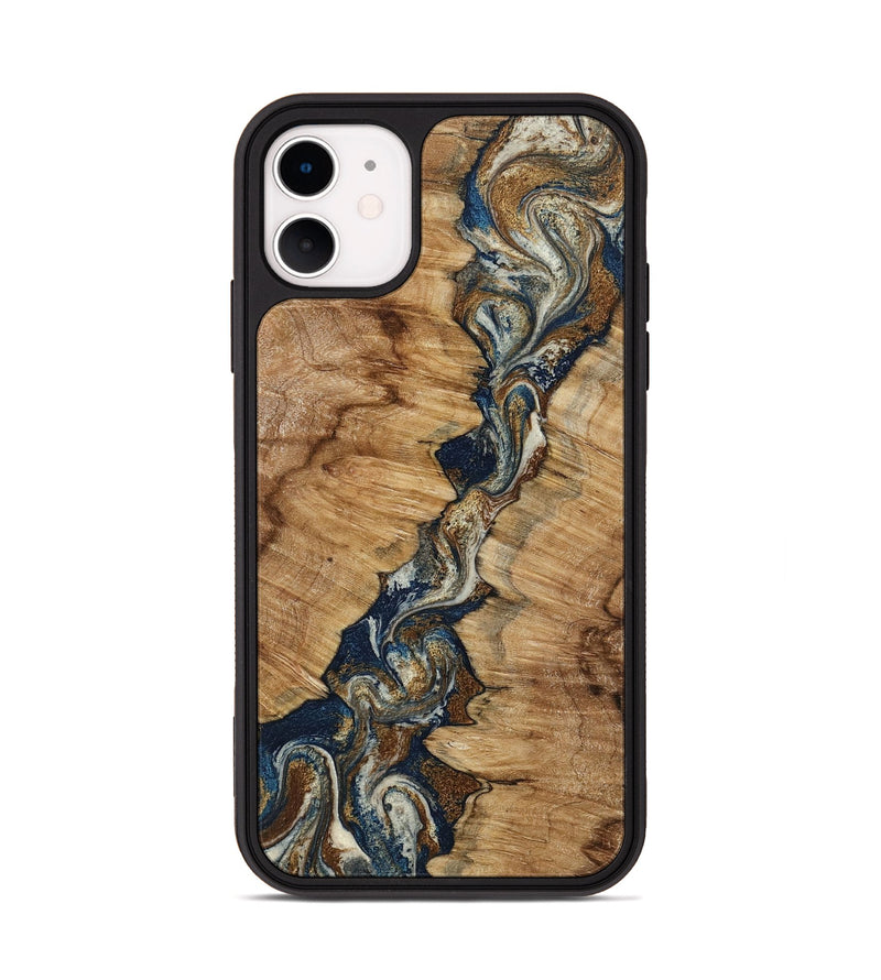 iPhone 11 Wood Phone Case - Alana (Teal & Gold, 798685)