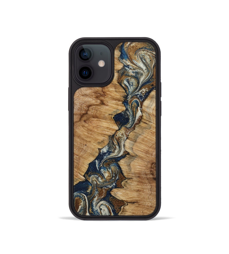 iPhone 12 mini Wood Phone Case - Alana (Teal & Gold, 798685)