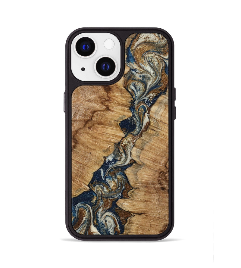 iPhone 13 Wood Phone Case - Alana (Teal & Gold, 798685)