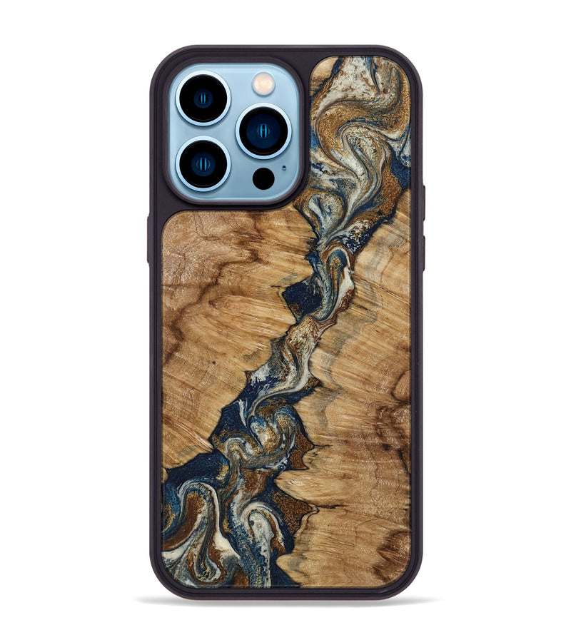 iPhone 14 Pro Max Wood Phone Case - Alana (Teal & Gold, 798685)