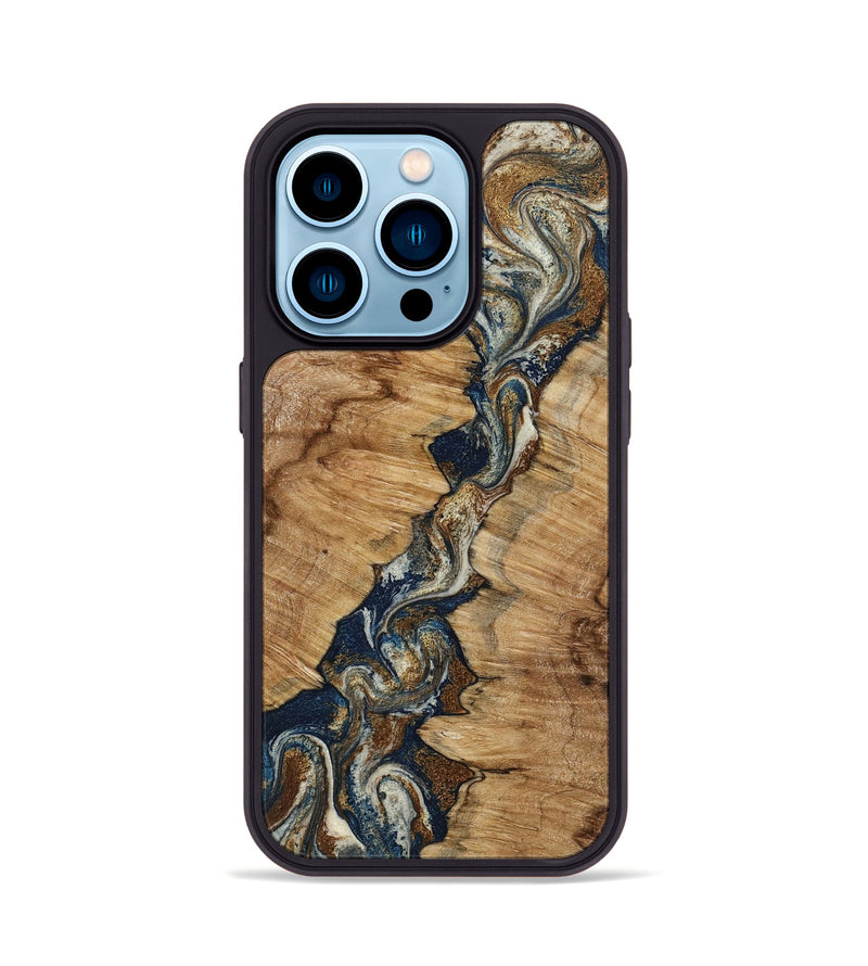 iPhone 14 Pro Wood Phone Case - Alana (Teal & Gold, 798685)