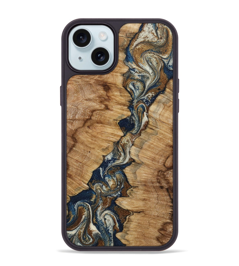 iPhone 15 Plus Wood Phone Case - Alana (Teal & Gold, 798685)