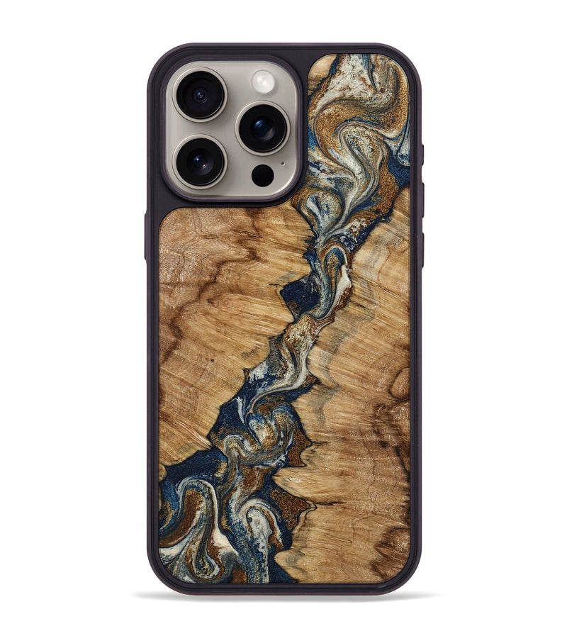 iPhone 15 Pro Max Wood Phone Case - Alana (Teal & Gold, 798685)