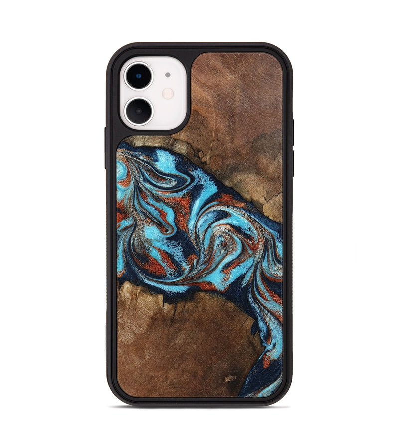 iPhone 11 Wood Phone Case - Arminta (Teal & Gold, 798686)